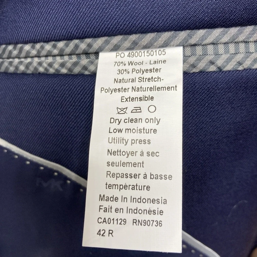 Michael Kors Mens Classic-fit 2-pc Suit Jacket Blazer Pants 42R 36W 30 Navy Wool